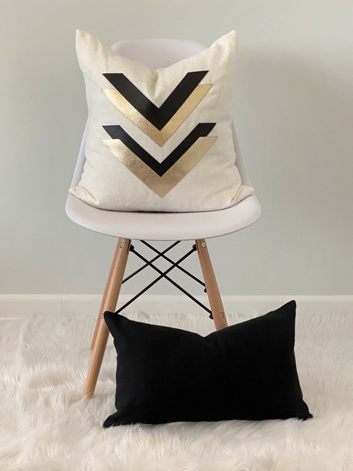 Venice Off White Pillow Cover with Black and Gold Faux Leather