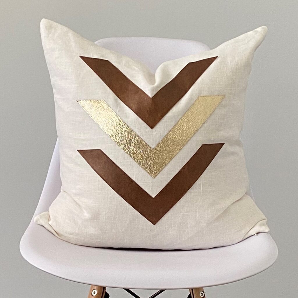 Santorini Off White Pillow Cover with Brown and Gold Faux Leather
